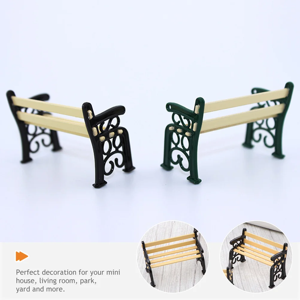

2 Pcs Baby Mini Bench Child House Furniture Miniature Alloy Tiny for