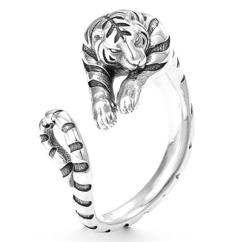 Image of Trendy Sternzeichen Tier Tiger Ring Für Männer Schmuck Dominierenden Tiger Design Männlichen Zeigefinger Ring Einstellbare Zubehör