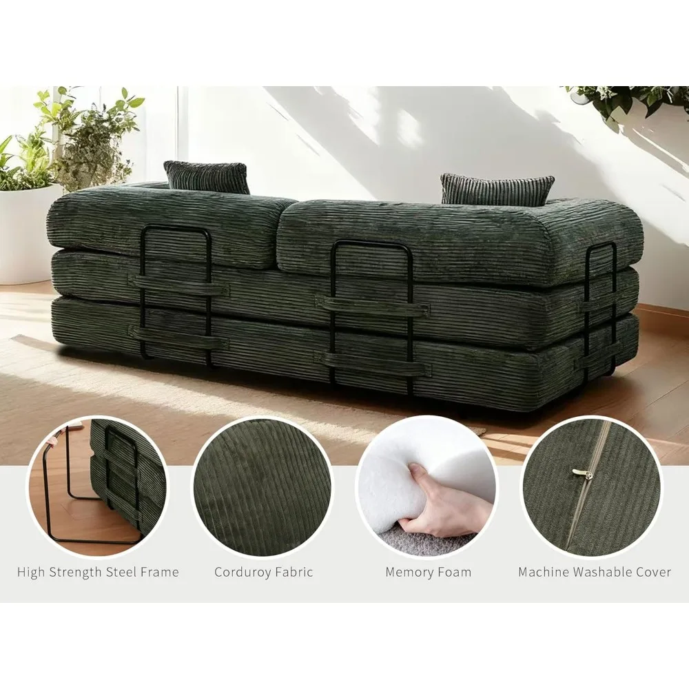 Диван-кровать-раскладушка 5-в-1, складной диван-кровать, железный каркас, пена высокой плотности, вельветовая обивка, компактная мебель