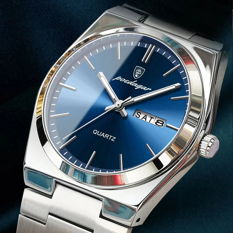 POEDAGAR Merk Luxe Quartz Man Horloge Sport Mannen Horloges Waterdicht Datum Week Rvs heren Horloge Mannelijke Reloj + Box