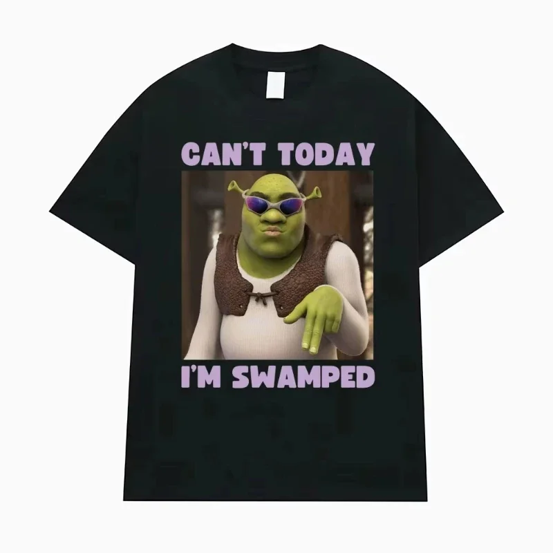 

Funny Can't Today I'm Swamped Shrek Meme T Shirt Men Women Casual Humour Short Sleeve Y2k T-shirts Vintage Gothic Oversized Tees