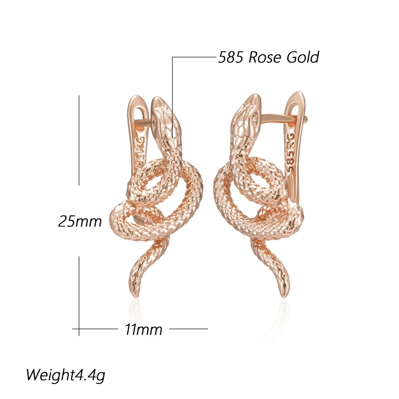 Kinel Fashion 585 Rose Gold Snake Drop Earrings For Women Unique Heavy Metals Punk Rock Vintage Animal Jewelry Wholesale