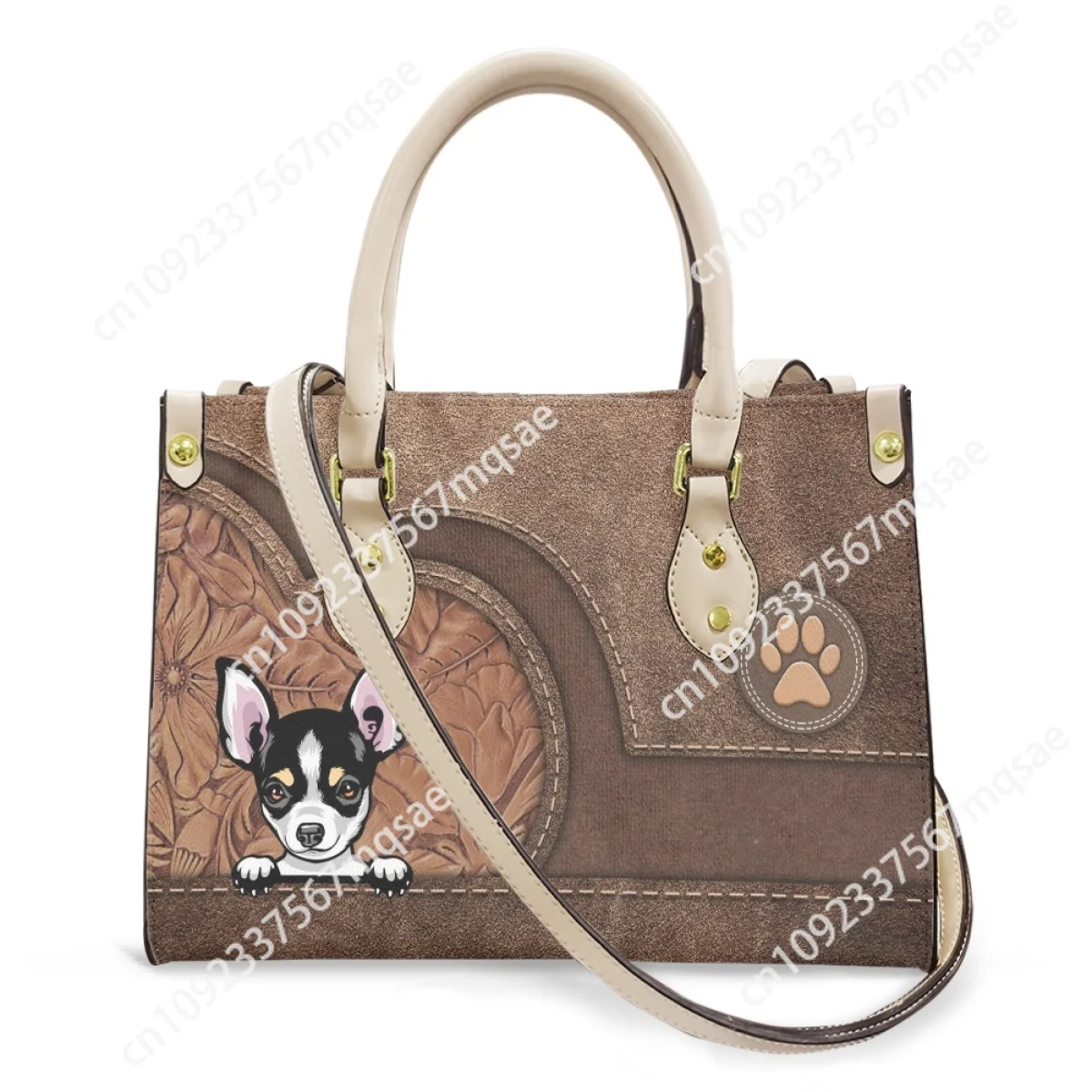 Bolsos de mano personalizados para mujer, diseño Kawaii Chihuahua, bolsos cruzados de cuero de lujo para mujer, bolso grande de hombro Vintage informal para mujer