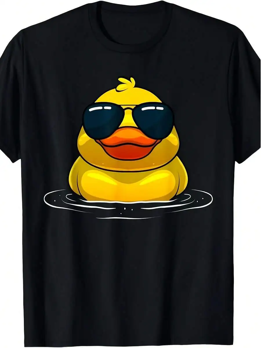 Teenage Boy Cartoon Slogan Printed Short Sleeved T-Shirt Cool Duck For Men Women Rubber Duck Lovers Sunglasses T Shirt220g