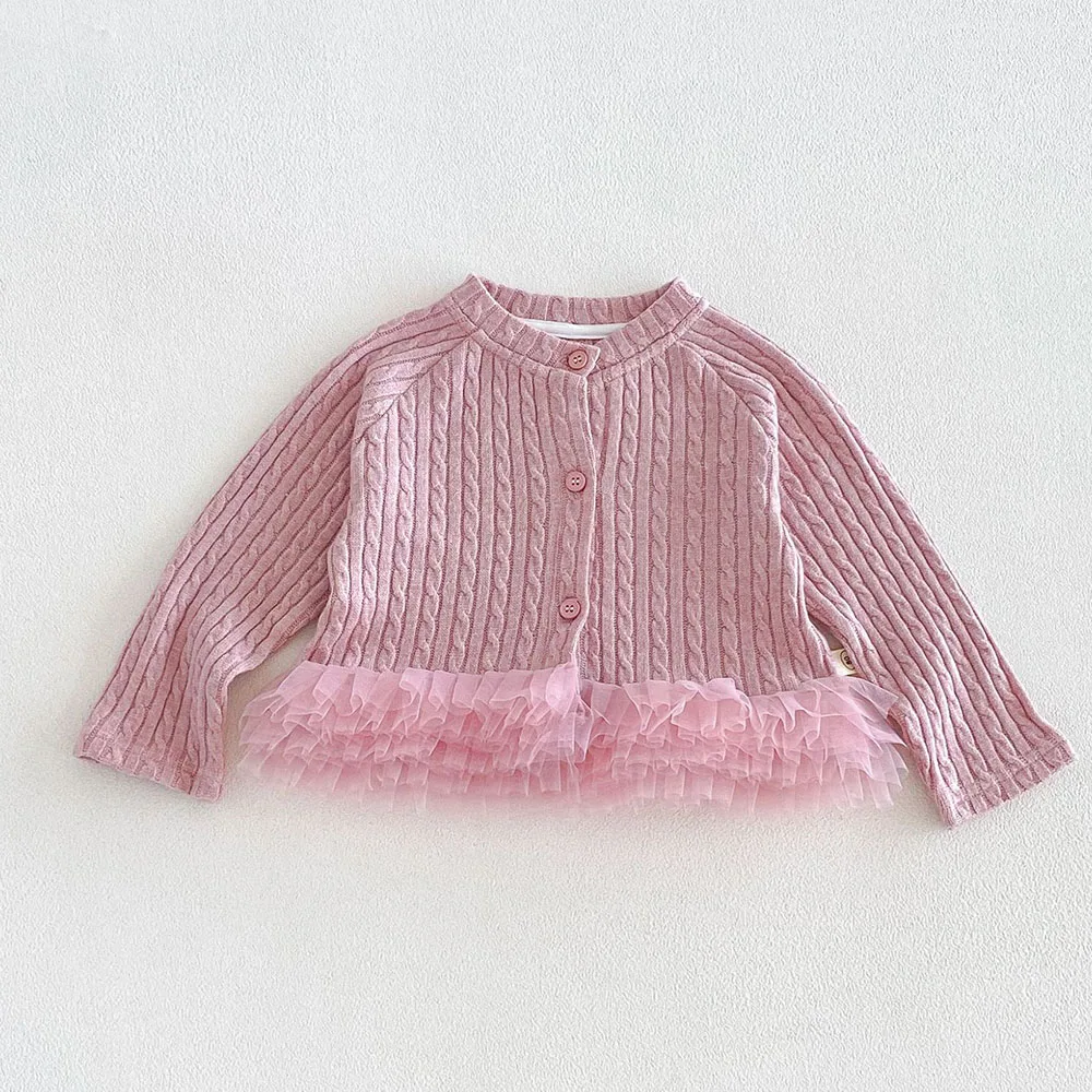 Toddler Girl Sweater Solid Color Knitted Mesh Patchwork Spring Autumn Little Kids Cardigan Fashion Children Clothing 1-6Y  123