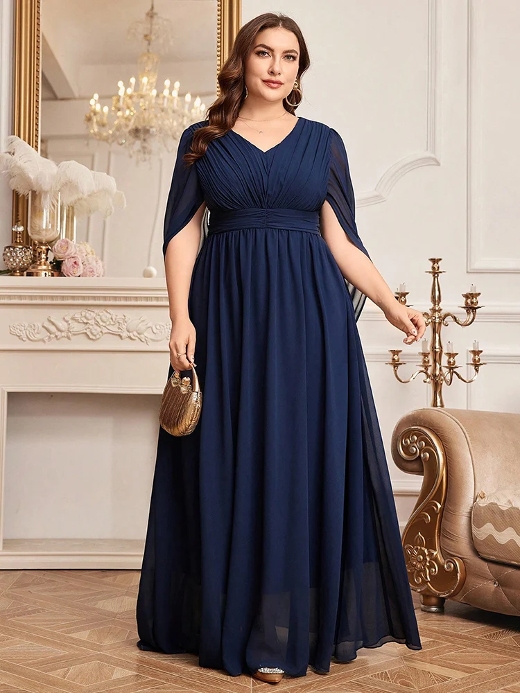 

TOLEEN 2024 New Summer Women Plus Size V-Neck Tulle Spliced Dress With Embellished Waistband For Evening Prom Party Bridesmaid