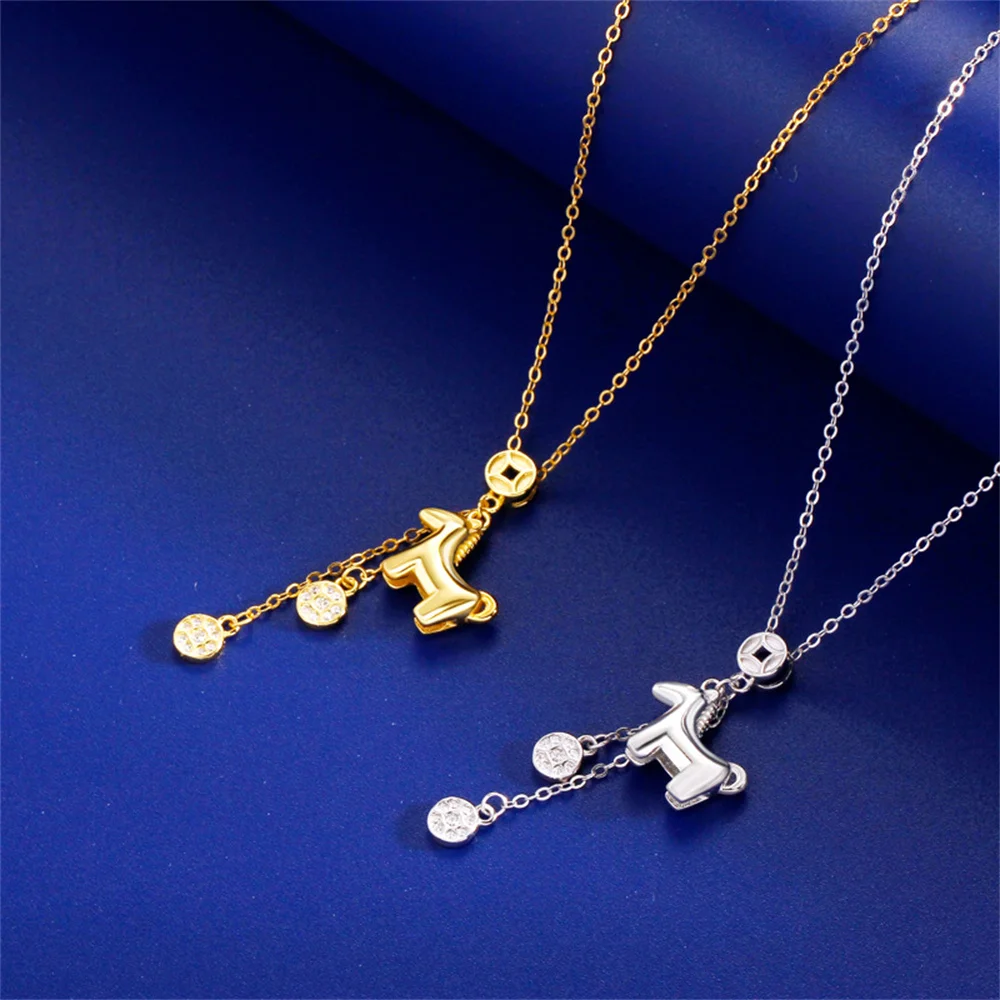 

Женское ожерелье из стерлингового серебра 925 пробы с лошадью и медной монетой, универсальное нишевое ювелирное изделие с подвеской