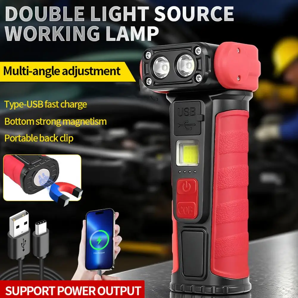 Portable LED Flashlight Multifunctional Work Light Mini Rotating Flashlight 6 Modes Adjustable For Repair Emergency Light