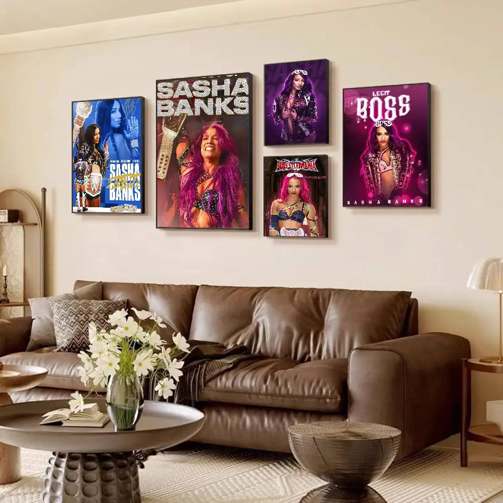 Pósteres de películas clásicas de WWE Sasha Banks, pegatinas de decoración Vintage para habitación, Bar y cafetería, pintura de pared
