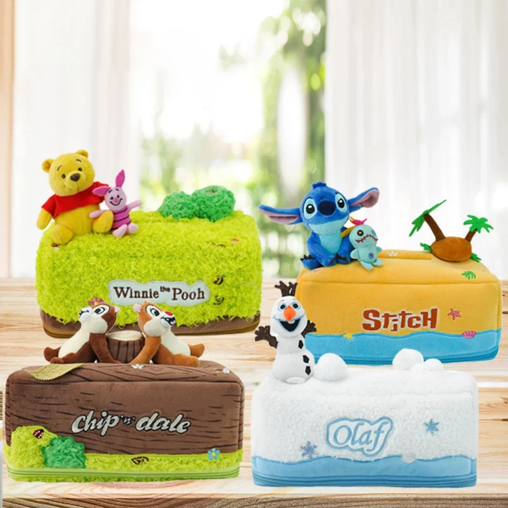 

Disney Kawaii Cute Stitch Plaything Cartoon Plush Dust Prevention Tissue Storage Box Desktop Furniture for Display Decoration