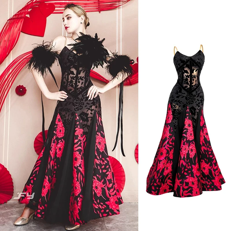 Nowa, ekskluzywna suknia konkursowa do tańca towarzyskiego dla kobiet, standard krajowy, nowoczesne stroje, duża spódnica, tango, walc, kostiumy sceniczne.