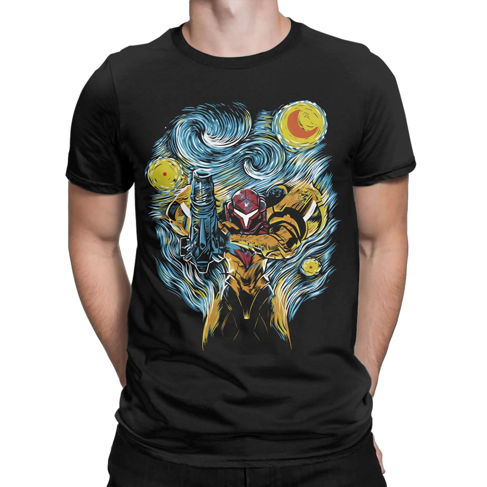 Amazing Metroids Hero Game Starry Night T-Shirt Men Women O Neck Pure Cotton T Shirt  Short Sleeve Tees Party Tops
