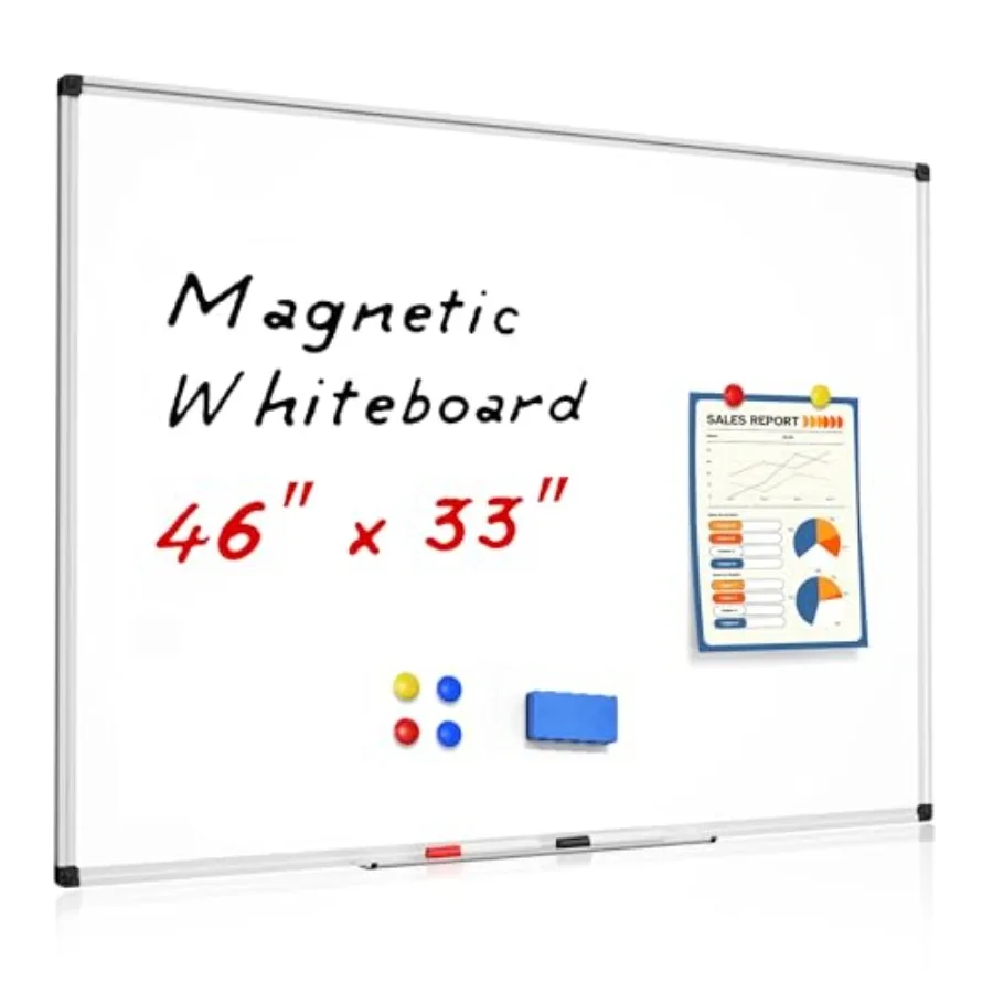 

Магнитная доска для сухого стирания - 46 x 33 дюйма, настенная, 4 x 3, большая, с алюминиевой рамой, 1 магнит