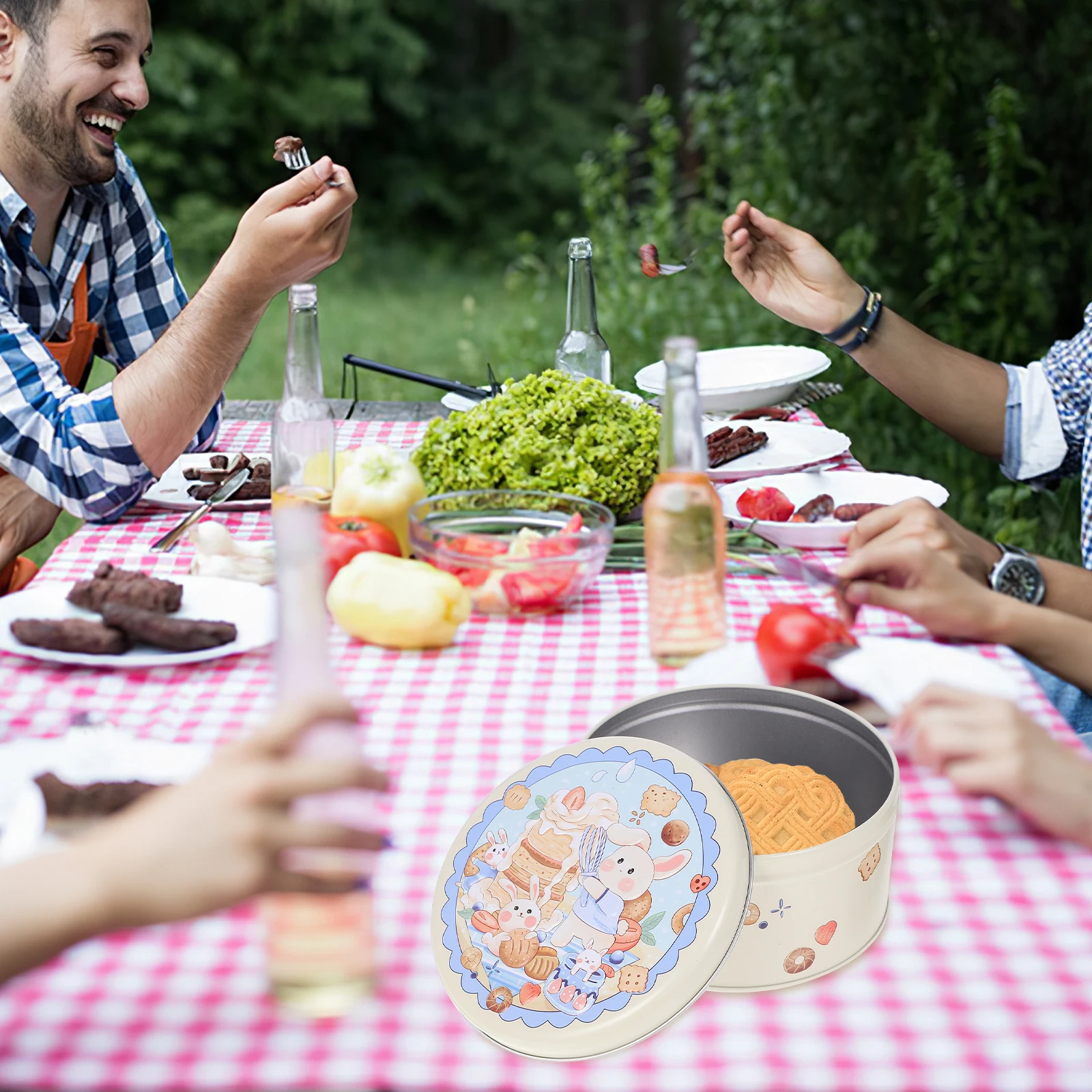 

Cake Rabbit Gift Box Tinplate Containers for Cookies Biscuit Storage Snowflake Snacks Travel Office Use Elegant Design Long