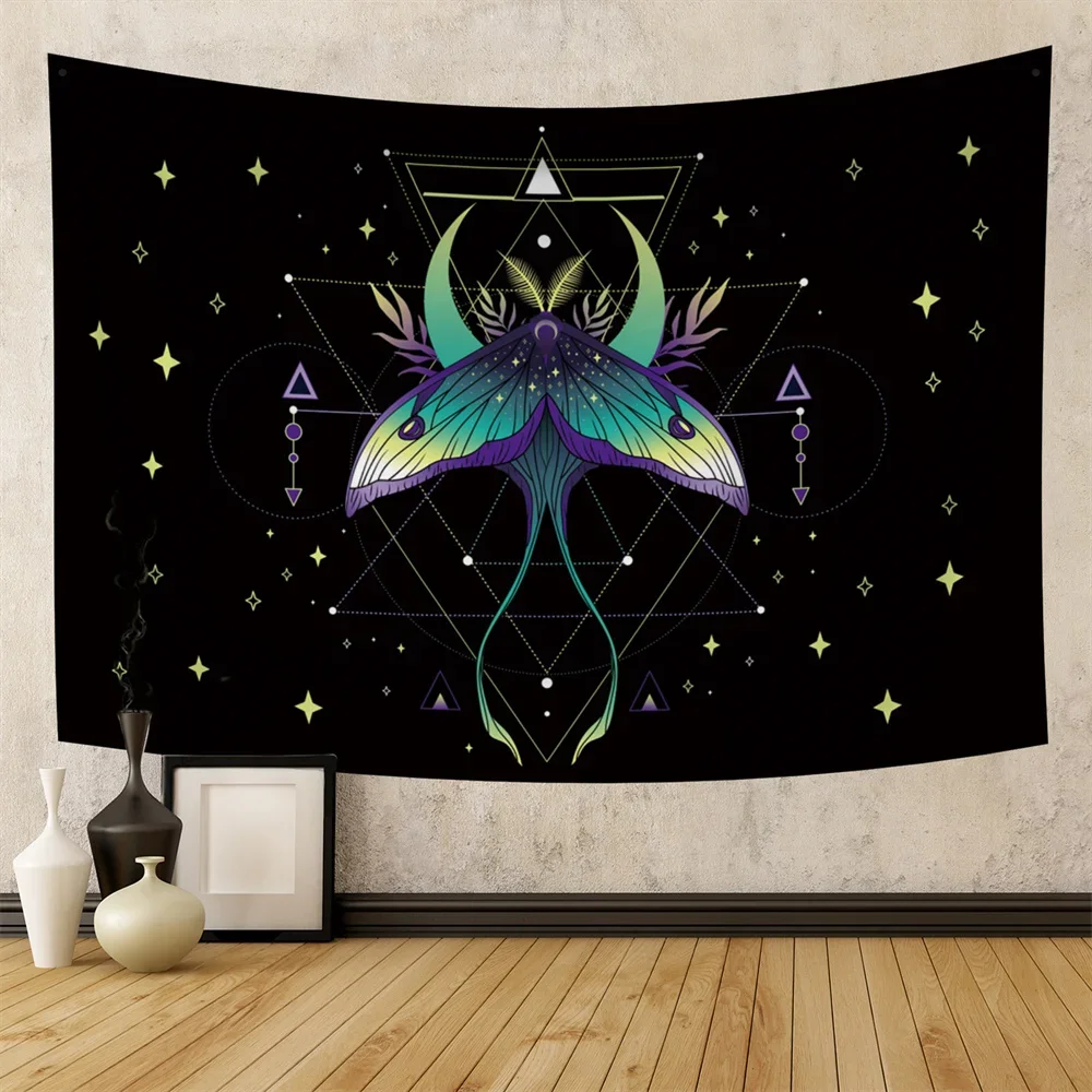 Psychedelic Butterfly Moth Tapestry Wall Hanging Mandala Bohemian Hippie Floral Witchcraft Divination Decor Blanket Background