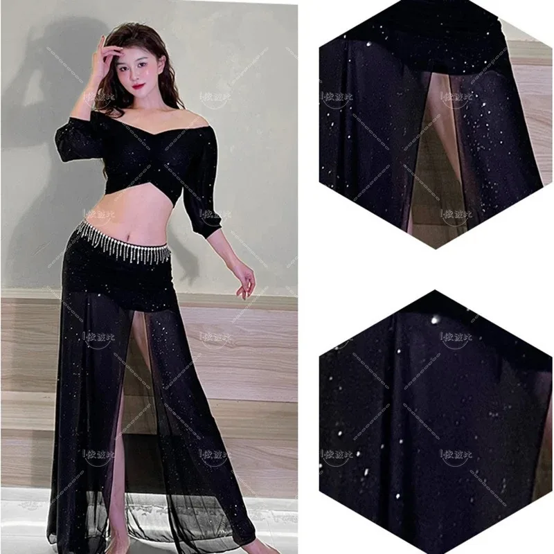 Conjunto de falda superior de danza del vientre, ropa de práctica, falda larga Sexy, traje de fiesta, traje de escenario Oriental, traje de Bollywood