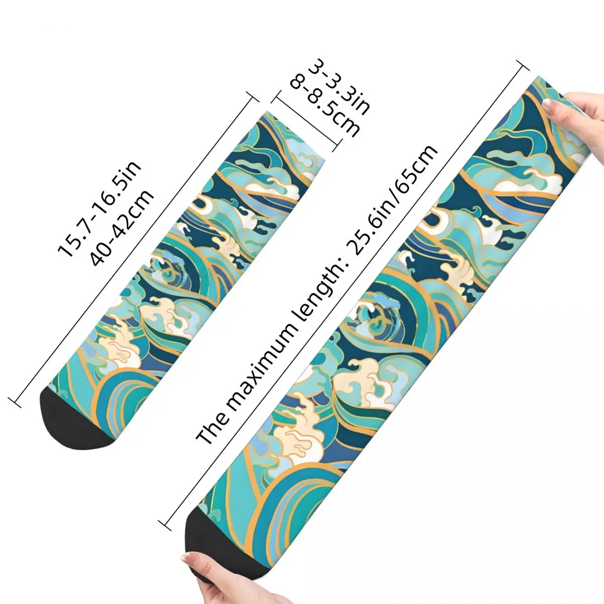 Crazy Sock for Men Traditional Oriental Seamless Pattern Ocean Harajuku Japanese Style Pattern Printed Crew Sock Seamless Gift