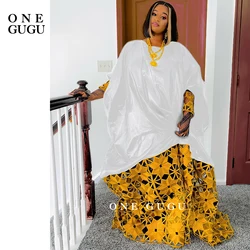 Bazin africano blanco y dorado, vestido rico, bata para dama Noble, vestido de fiesta de boda, vestido Dashiki nigeriano blanco, vestidos de manga larga