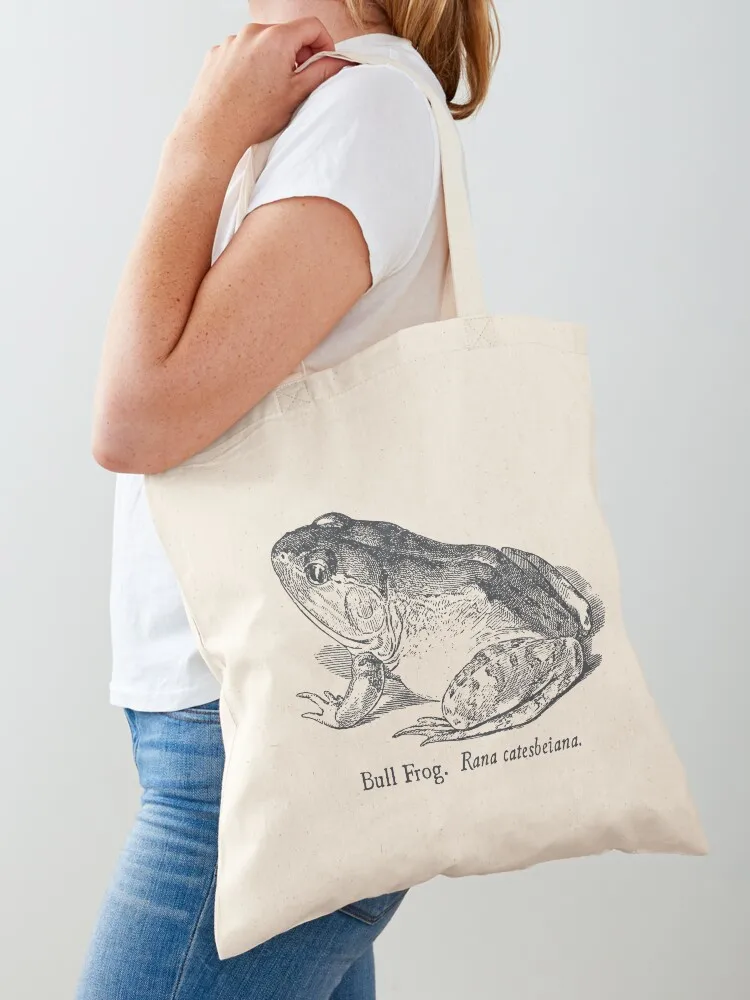 

Bull Frog Vintage Woodcut Style Illustration Tote Bag Shopping bags custom bags tote bag woman eco bag folding