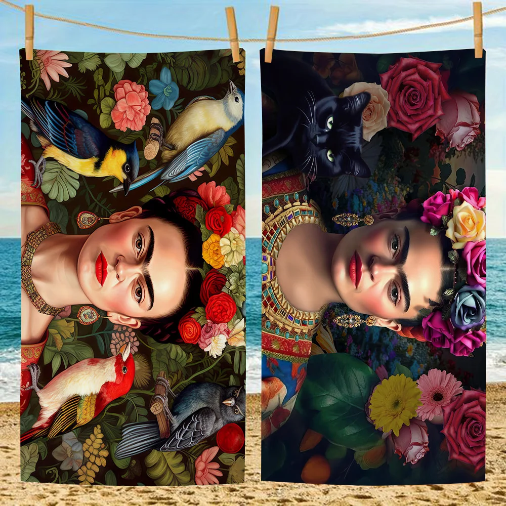 F-Frida K-Kahloes Art Cartoon Beach Towel Cute Kawaii Room Decor Bath Girls Children Hand Towels For Bathroom Shower