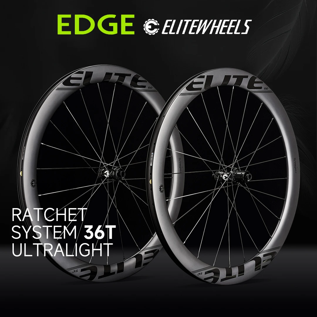 

ELITEWHEELS EDGE Road Disc Brake Ultralight Carbon Fiber Wheelset 1314g Ratchet System 36T HUB Wing 20 Spoke 40 45 50 65mm