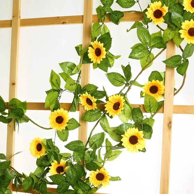 240cm Silk Sunflower Ivy Vine Artificial Flowers Wall Hanging Garland Garden Fences Home Wedding Christmas Decoration Fake Plant