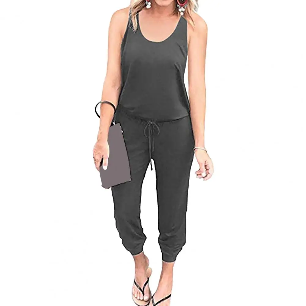 

Spring Jumpsuit Stylish Women's Sleeveless Drawstring Jumpsuit Loose Fit Elastic Waist Ankle Length for Casual Daily Wear Women