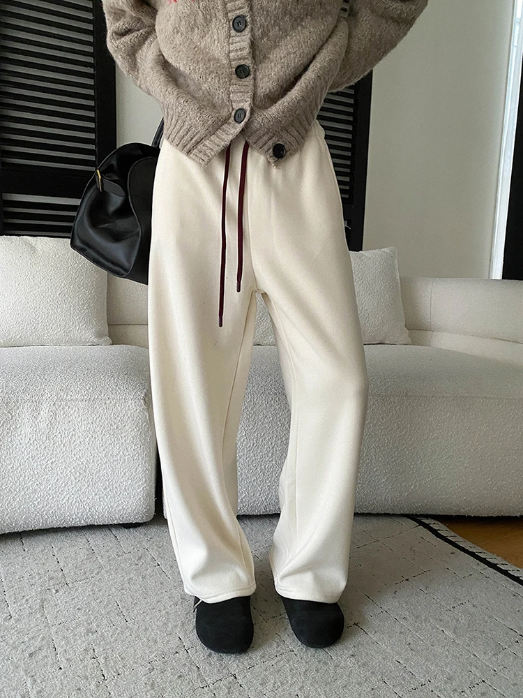 FANAN 韓国スタイルストレートパンツ女性のための弾性ハイウエストワイドレッグパンツミニマリズム女性服 2025 冬新