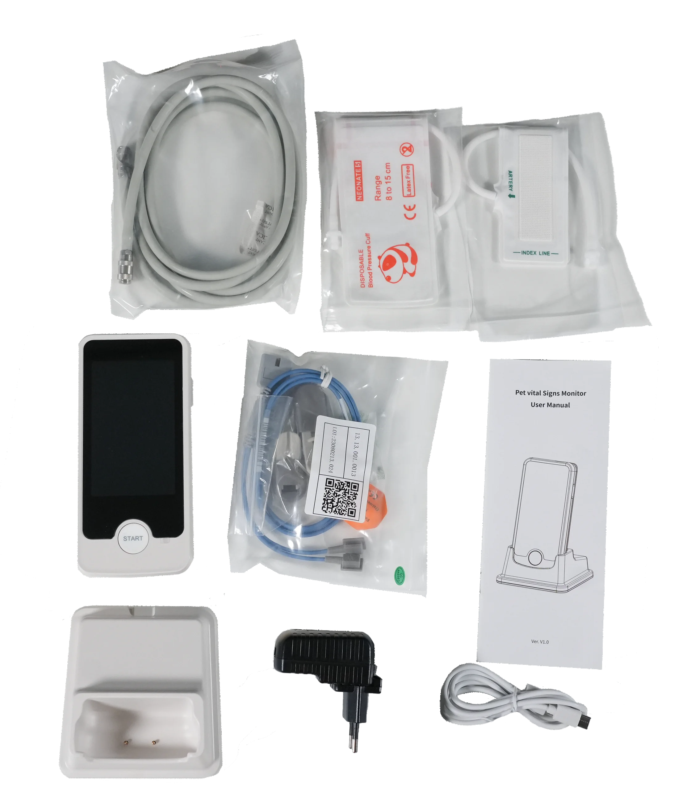QD-VE4C Handheld Veterinary Monitoring Devices Vet Vital Signs Monitor Pulse Oximeter Monitor SP02+NIBP+PR