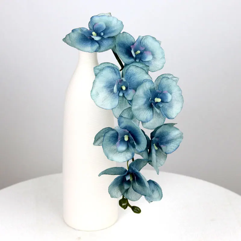 8 cabezas de rama de flor Artificial de seda grande orquídea Phalaenopsis negro Borgoña boda decoración del hogar flores orquídea en maceta al por mayor