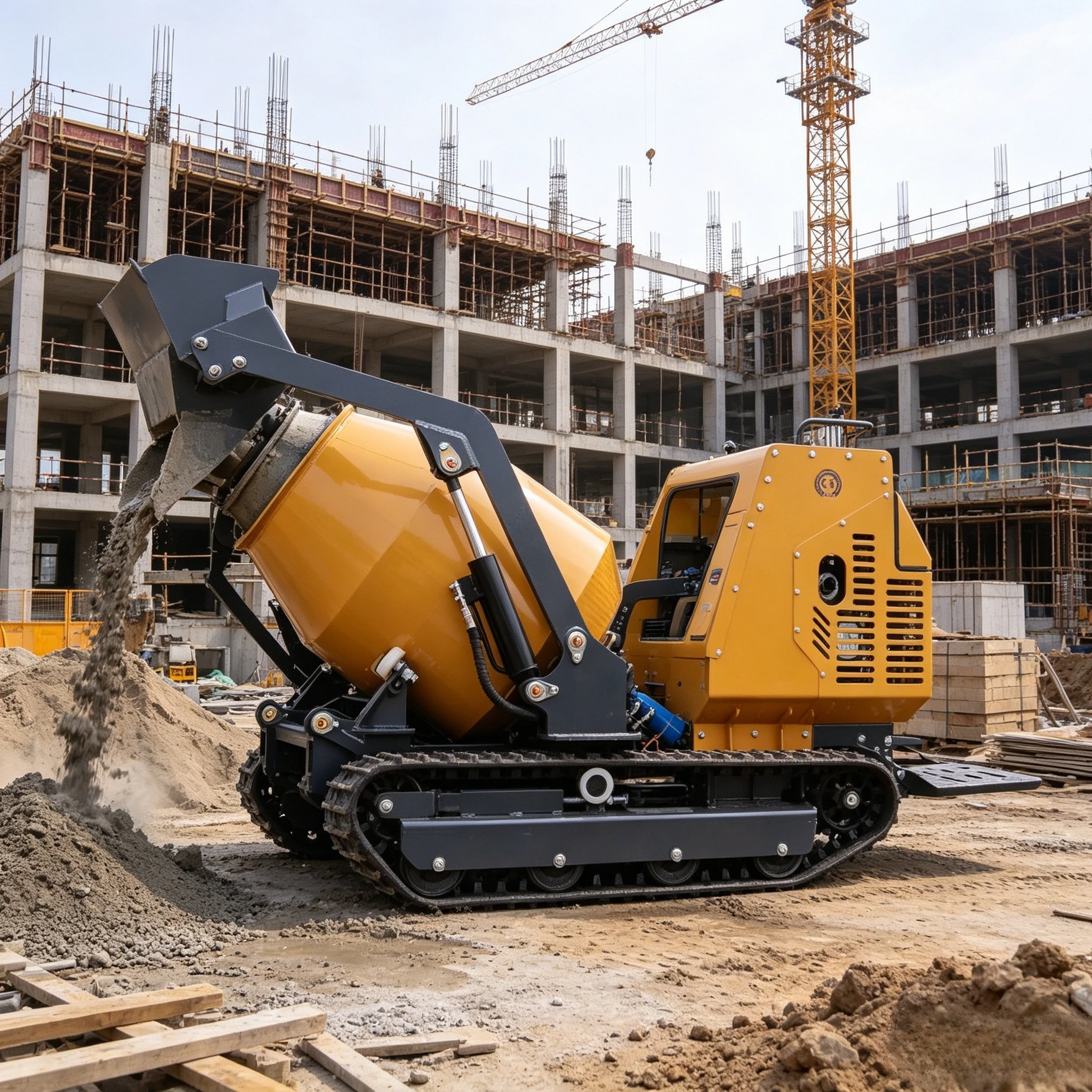 New 300L Mini Self-Loading Cement Mixer Portable Automatic Track Mobile Concrete Dumper Small Mini Crawler with Tracked Design