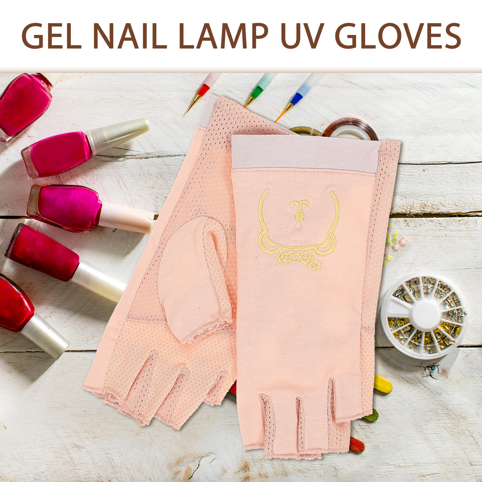 

1 Pair Uv Protection Gloves For Gel Nail Lamp Anti-Uv Manicure Fingerless Design Durable Touchscreen Compatible Nail Uv Gloves