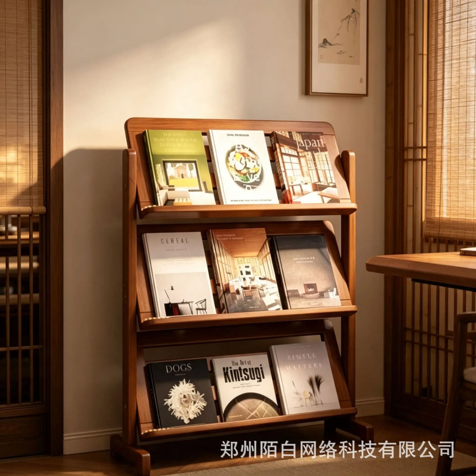 HYS Nordic diagonal book storage rack rounded corner solid wood picture book rack study magazine rack book display