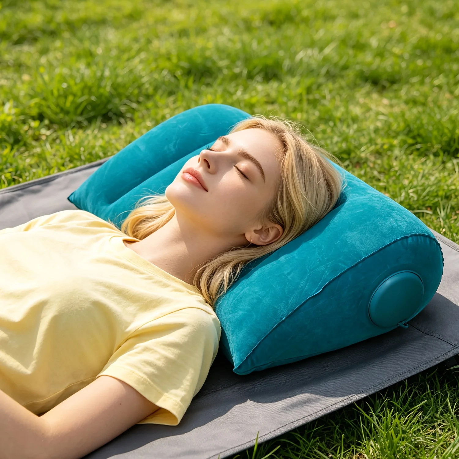 Triangular Travel Pillow Inflatable Office Neck Lumbar Support Pillow Thickened Flocking Leg Rest Pillow for Air Travel