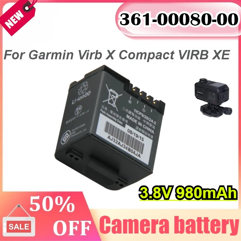 

361-00080-00 3.8V 980mAh For Garmin Virb X Compact VIRB XE Action Rechargeable Sports Camera Battery