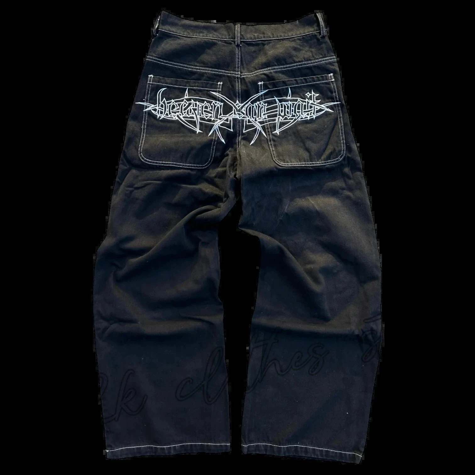 Y2K Jeans Mens Hip Hop Retro Skull Embroidery Washed Baggy Denim
