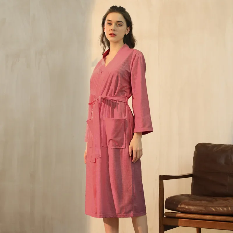 

Couple Kimono Bathrobe Gown Casual Female Robe Spring Autumn Home Wear Nightgown Sleepwear Plus Size 3Xl Waffle Loose Loungewear