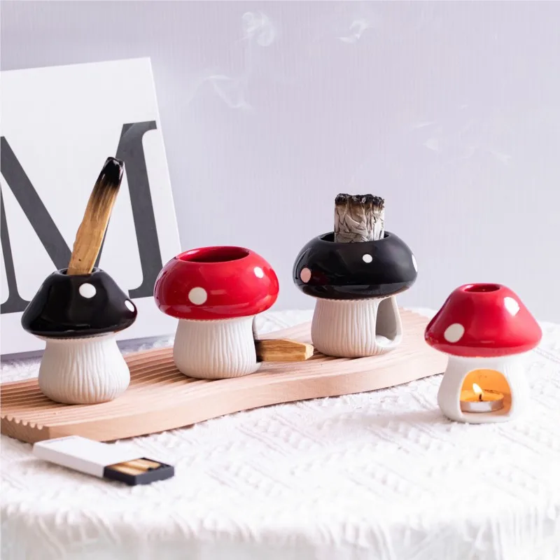 Soporte para Palo Santo, Bonito Quemador de Incienso de Cerámica con Forma de Hongo, Mini Bandeja para Palo Santo, Recolector de Cenizas para Decoración del Hogar, Meditación y Yoga