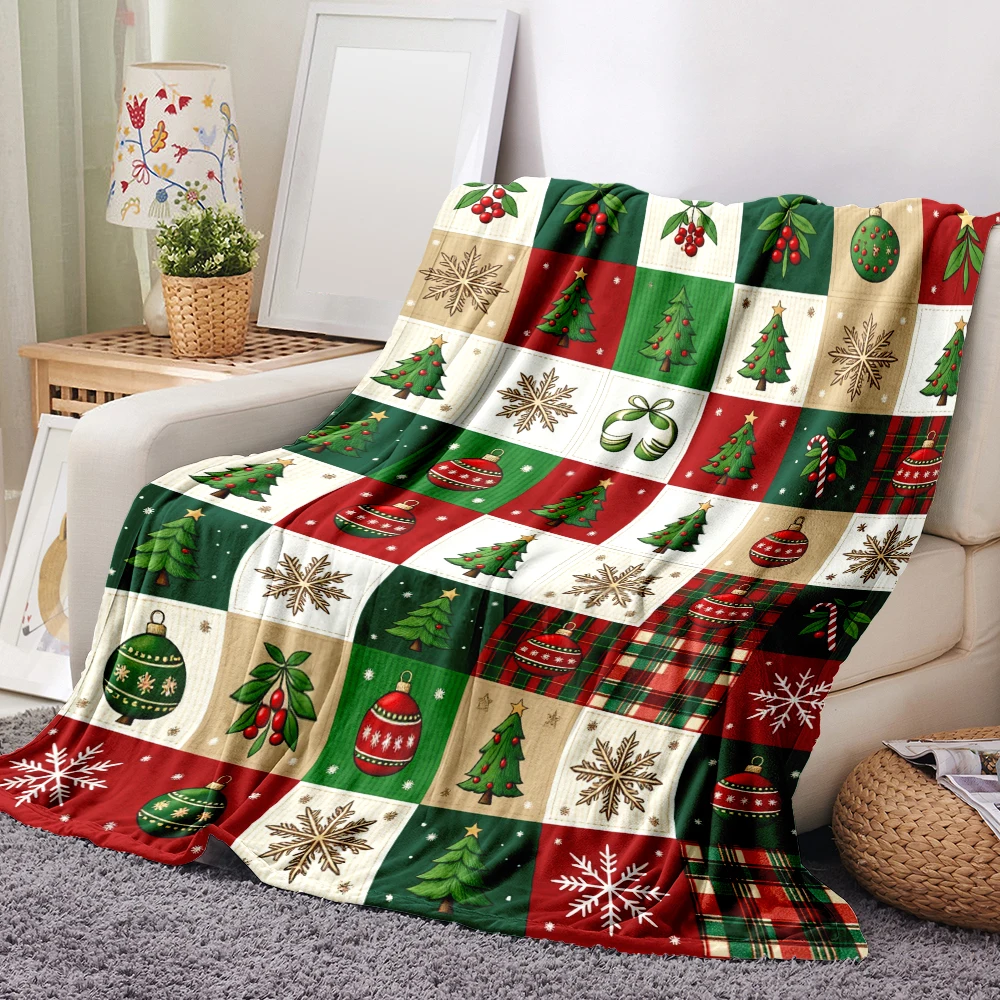 1PC Christmas Tree, Ornament and Snowflake Print Blanket-Made of soft, comfortable flannel, perfect for sofas or beds. Ideal for