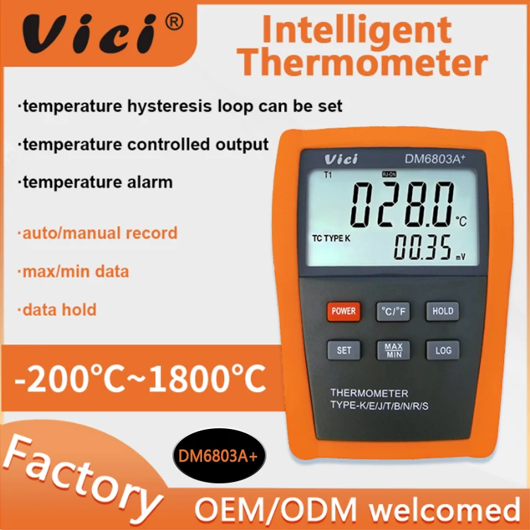 DM6803A+ Electrical Thermometer -200 -40 -20 400 1000 1200 1300 1370 1760 1800 Celsius with 9V Battery Alarm Memory
