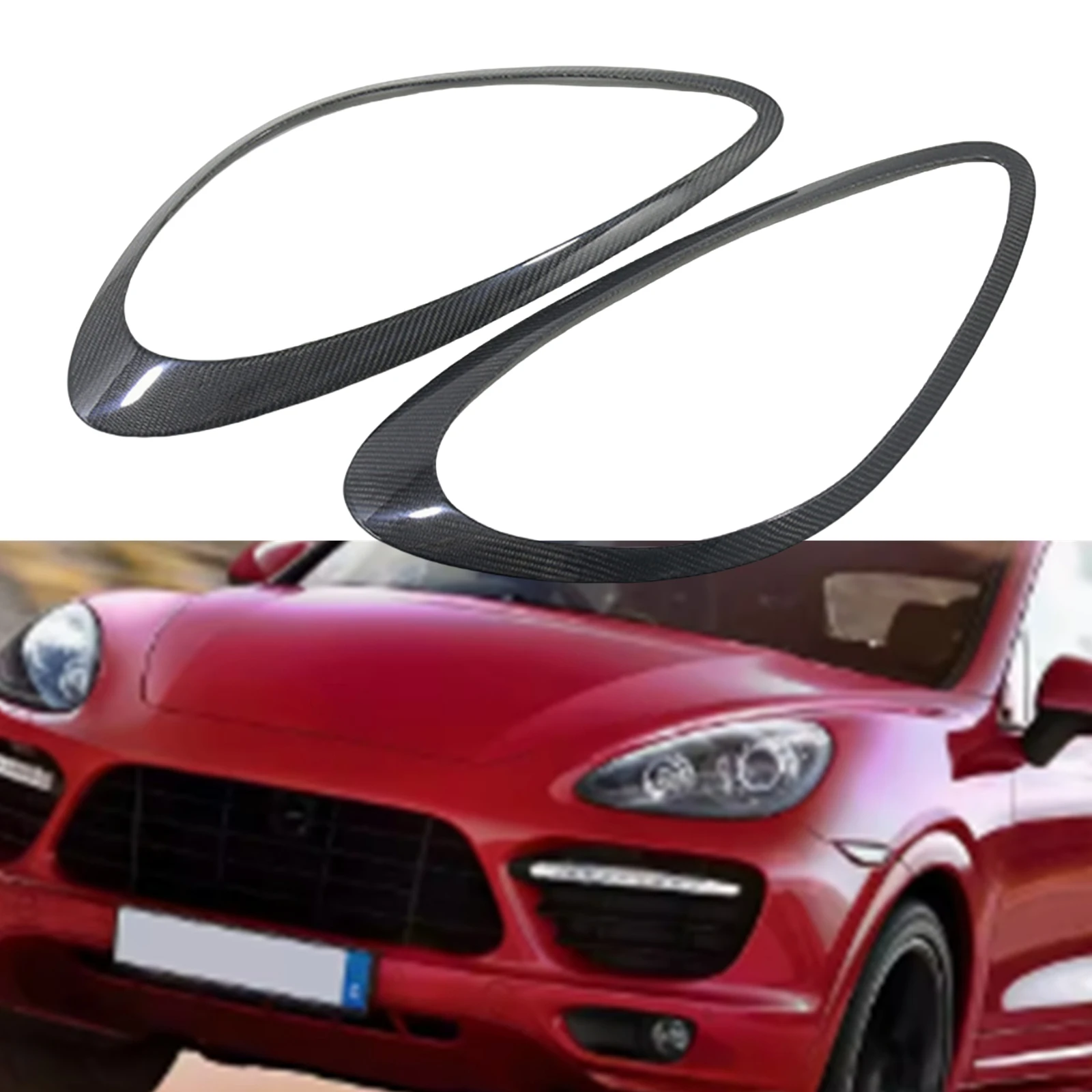 

For Porsche Cayenne 958 2011-2014 Headlight Eyebrow Headlamp Eyelid Trim Carbon Fiber Front Head Light Lamp Cover Brow Sticker