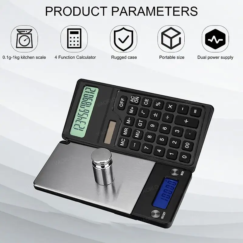 Imagem -02 - Display Lcd Balança Eletrônica em 12 Dígitos Calculadora Solar Pequena Cozinha Comida Bandeja de Pesagem Dobrável 0.1g1kg