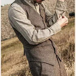 2023 Winter Men Suit Vest Lapel V Neck Wool Herringbone Casual Retro Waistcoat Casual Formal Groomsman Gentleman For Wedding