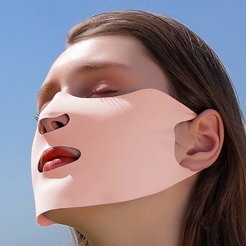 Zomer Zon Uv Bescherming Ademend Wasbaar Herbruikbaar Ijs Zijde Gezicht Sluier Zijden Sjaal Voor Vrouwen Anti-uv Gezichtsbedekking Zonnebrandmasker