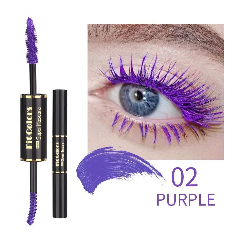 1pc Doppia testa Impermeabile Mascara colorato Estensione ciglia Arricciatura spessa Mascara bianco blu viola a lunga durata ad asciugatura rapida