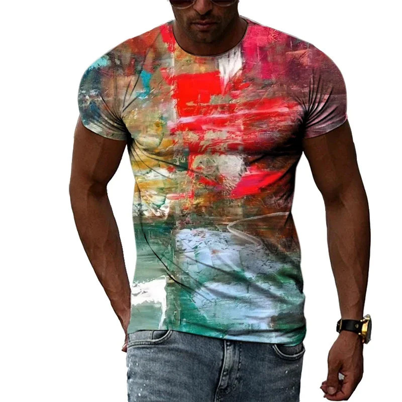 Men's Graffiti Printed T-shirt, Plus Size Top, O Collar, Casual, Creative, Hip Hop Trend, a Variety of Styles Comfortable Cool