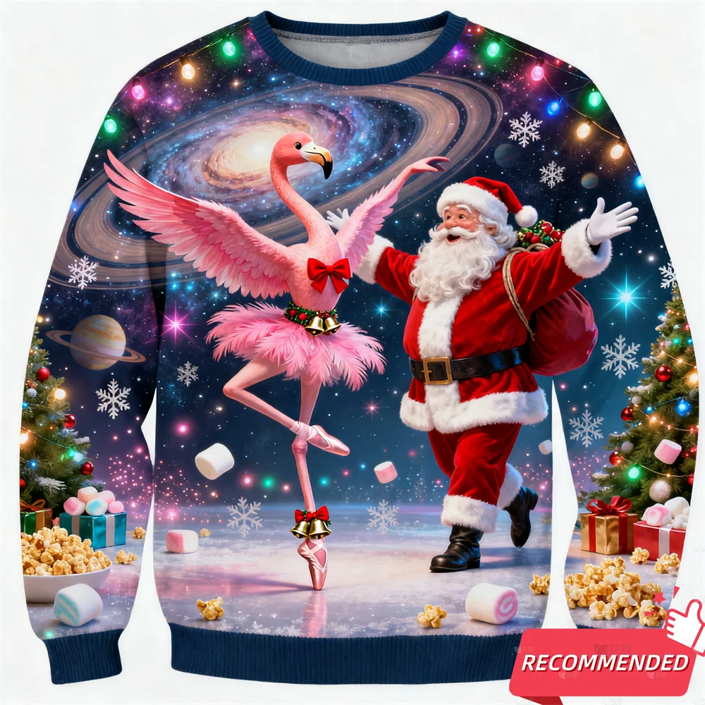 

2025 New Animal Santa 3D Print Ugly Xmas Sweater Merry Christmas Flamingo Graphic Sweatshirts Unisex Pullover Crewneck Tracksuit