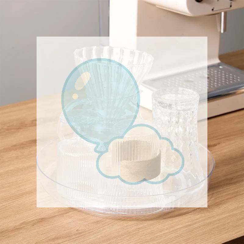 Clear Plastic Rotating Storage Tray 360 Degree Rotatable Non-Slip Organizer for Kitchen Countertop Dressing Table Cosmetic Use
