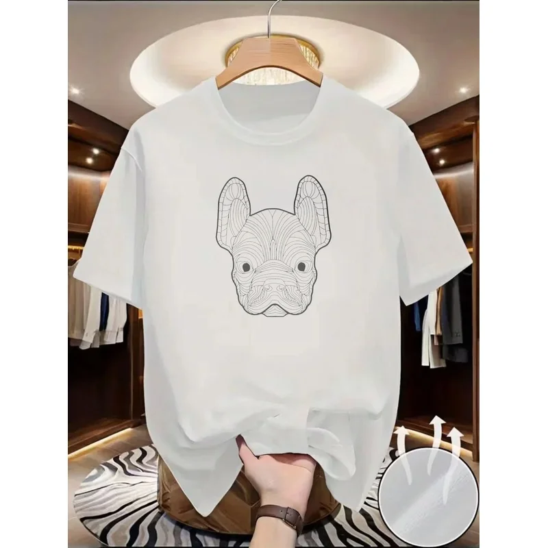 Casual Summer Apparel Featuring a Line Art Design of a French Bulldog on a Men'S T-Shirt