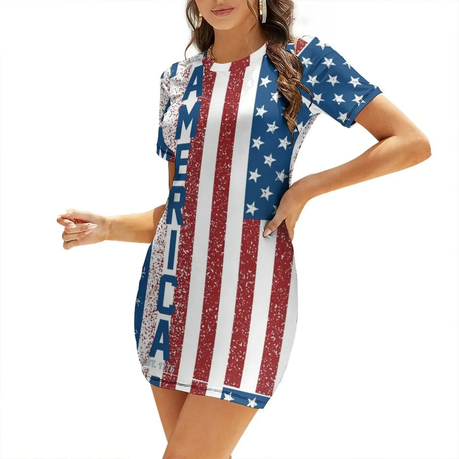 

American Freedom Flag Short-Sleeved Dress elegant dresses plus sizes women formal occasion dresses summer dress daily